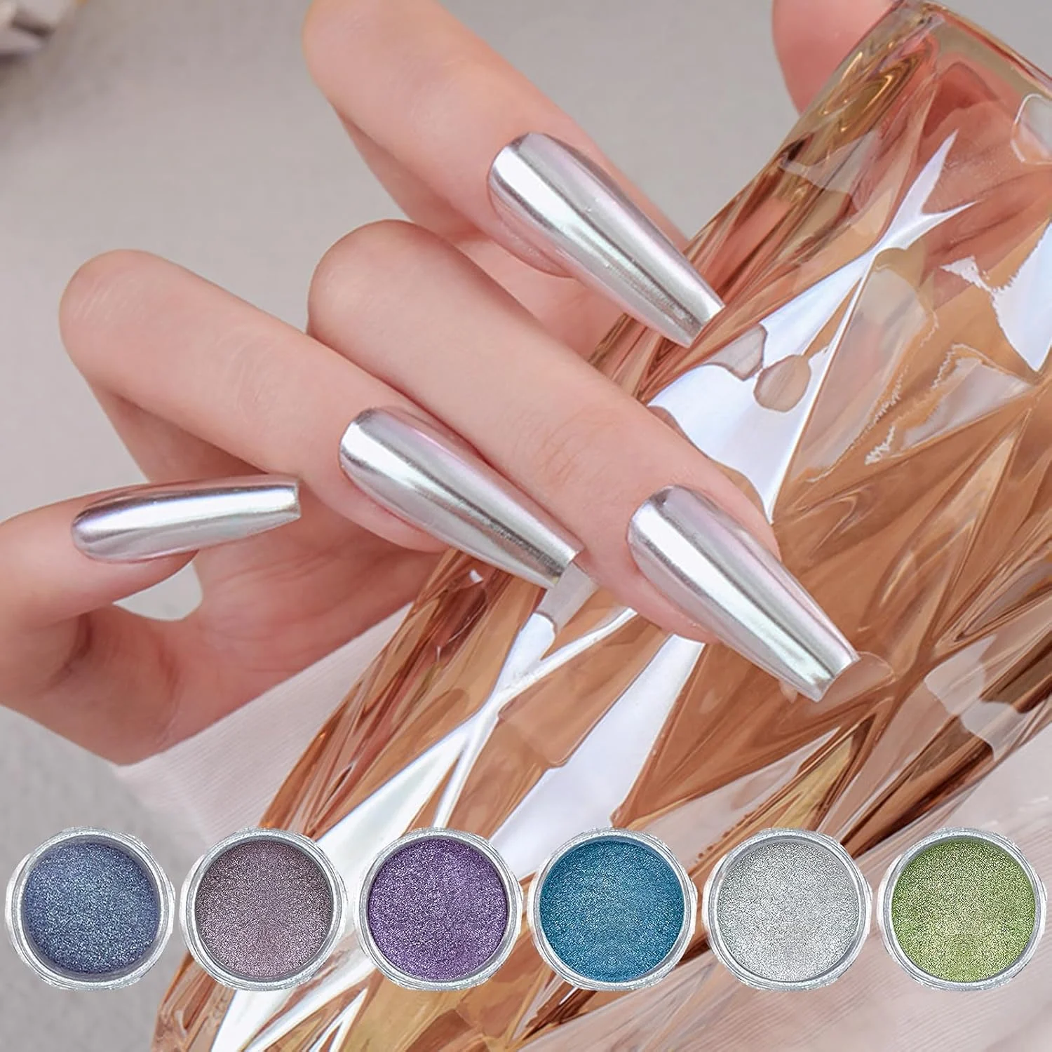 پودر ناخن رنگارنگ هنرهای ناخن با جلوه آینه ای پودر رنگدانه تزئینات هنری ناخن