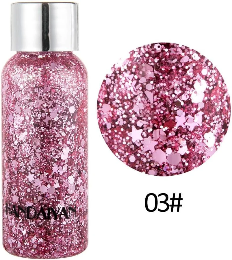 ژل اکلیلی بدن HANDAIYAN با پولک های پری دریایی، سایه چشم مایع اکلیلی درشت، ژل بدن اکلیلی مناسب جشنواره ها، لوازم آرایشی اکلیلی برای صورت، مو، ناخن، آرایش ماندگار و درخشان 30 گرم (3)