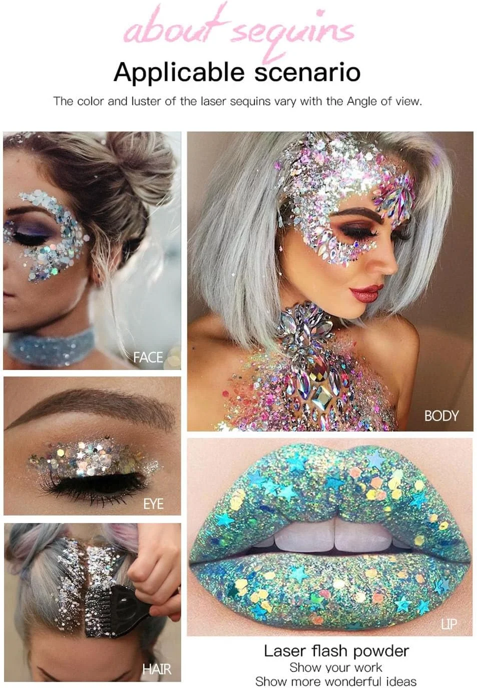 ژل اکلیلی بدن HANDAIYAN با پولک های پری دریایی، سایه چشم مایع اکلیلی درشت، ژل بدن اکلیلی مناسب جشنواره ها، لوازم آرایشی اکلیلی برای صورت، مو، ناخن، آرایش ماندگار و درخشان 30 گرم (3)