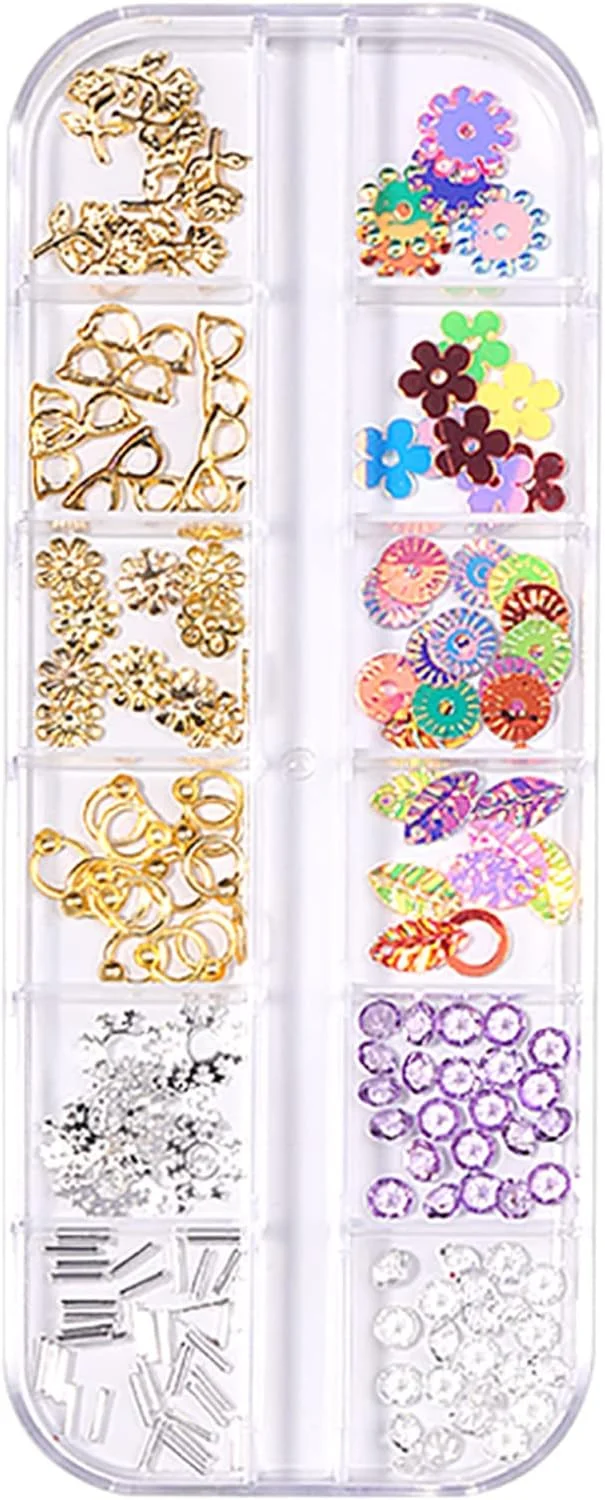 پولک ناخن اکلیلی، طلایی صورتی، طرح های پروانه و قلب، لوازم طراحی ناخن، پولک های اکلیلی برای طراحی ناخن، فویل براق لاک ناخن (F-C، تک سایز)