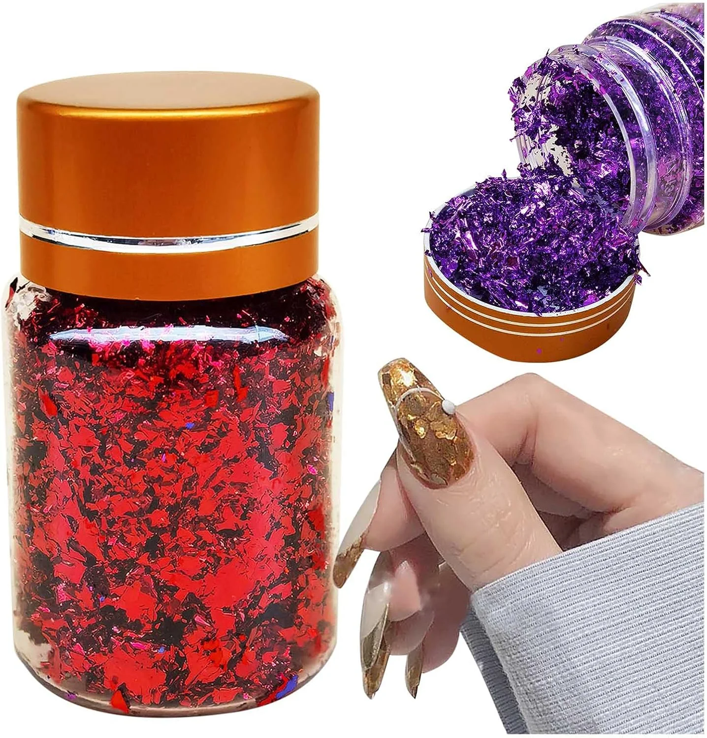 پولک ناخن، اکلیل فویل متالیک چیپ طراحی ناخن، پولک اکلیلی، اکلیل طلایی نقره ای برای تزئین ناخن (قرمز)