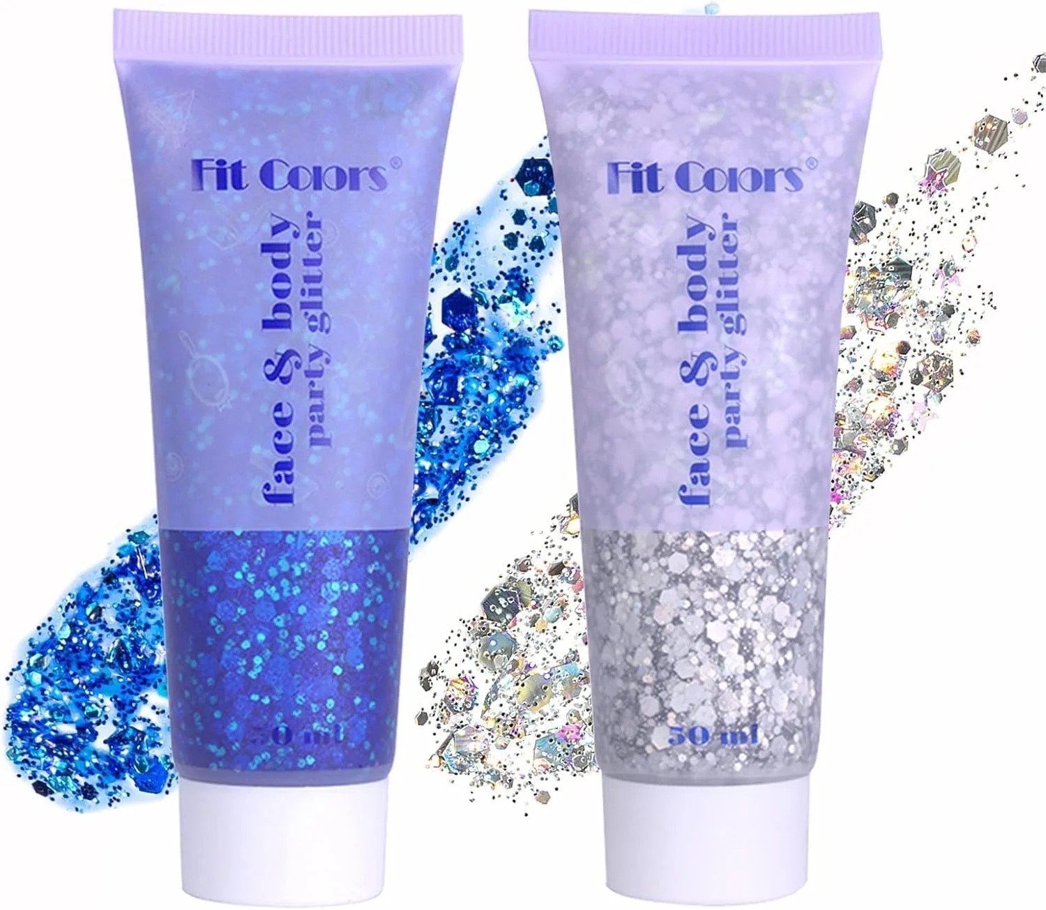 ژل اکلیلی بدن 2 عددی، پولک های هولوگرافیک پری دریایی برای صورت، چشم، لب، مو و ناخن، آرایش براق جشنواره (آبی و نقره ای)