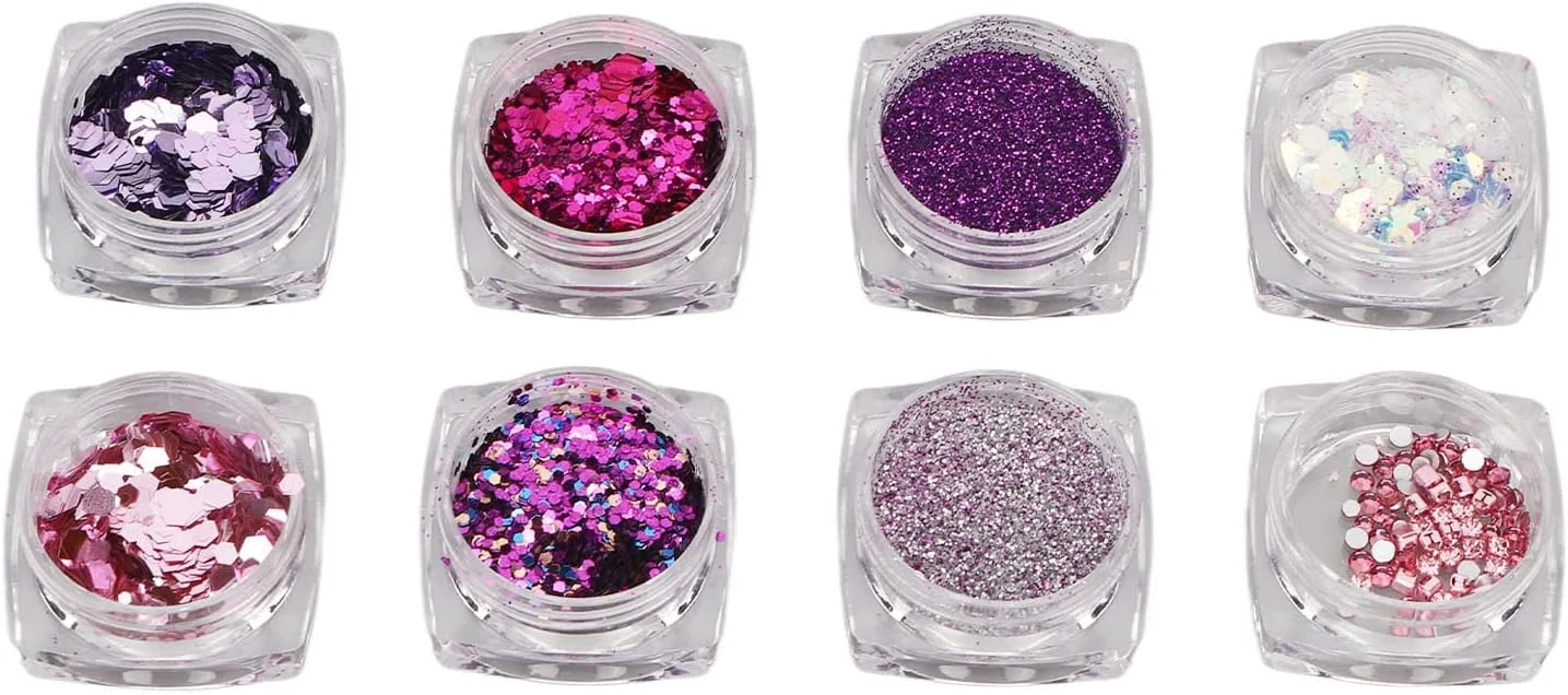 پولک های اکلیلی طراحی ناخن، 8 عدد پولک ناخن نامنظم براق فوق العاده نازک مخلوط برای تزئین طراحی ناخن