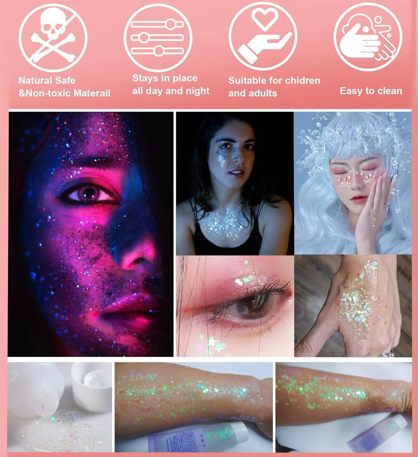 ژل اکلیلی بدن گو هو، مناسب آرایش صورت و کنسرت خوانندگان، پولک های درشت و ماندگار هولوگرافیک برای چشم، لب، مو و ناخن، مناسب جشن ها و مهمانی ها، اکلیل سفید 52 گرمی ژل اکلیلی بدن گو هو، مناسب آرایش صورت و کنسرت خوانندگان، پولک های درشت و ماندگار هولوگرافیک برای چشم، لب، مو و ناخن، مناسب جشن ها و مهمانی ها، اکلیل سفید 52 گرمی