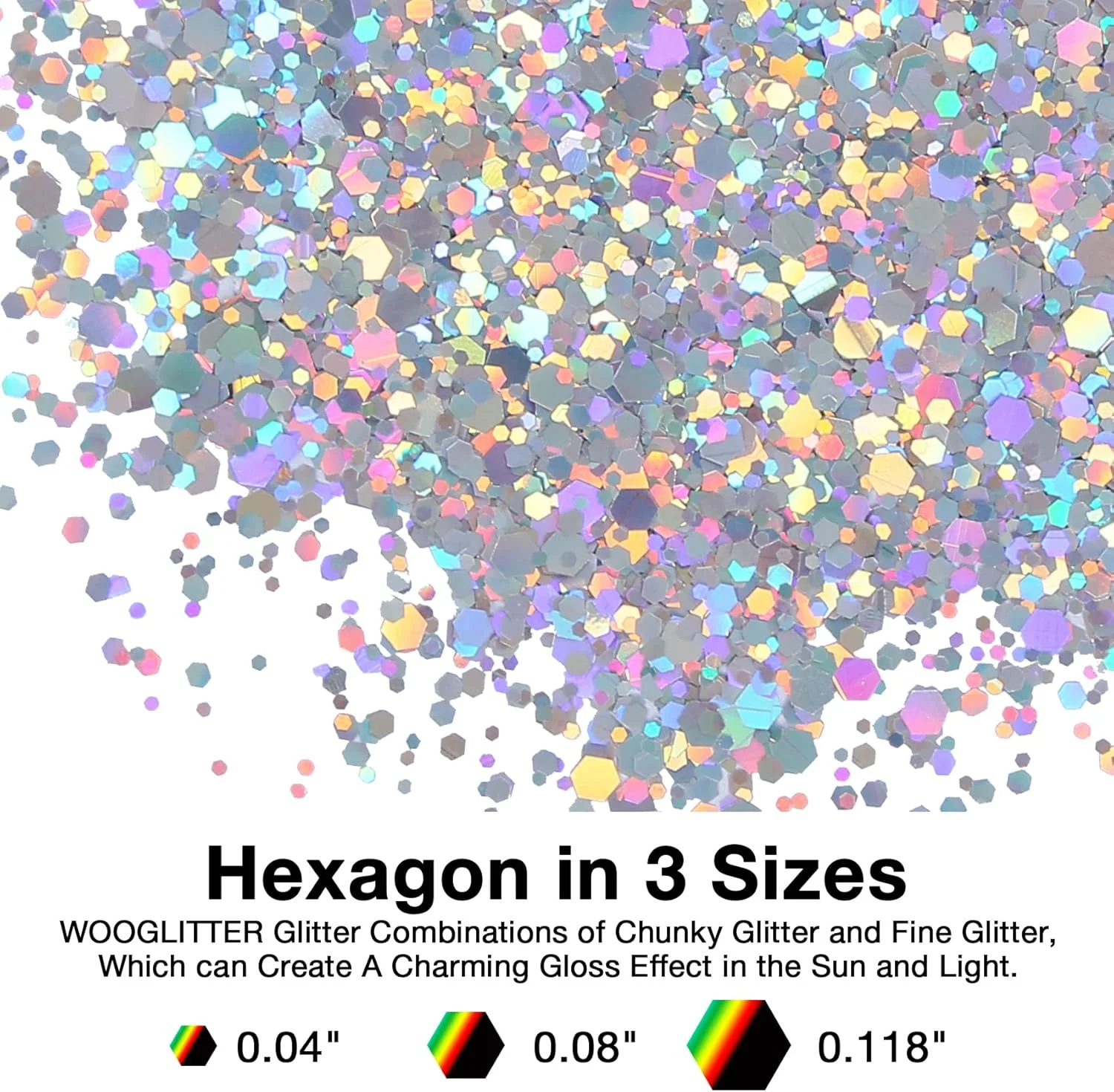اکلیل درشت هولوگرافیک نقره ای، 200 گرم، اکلیل هنری برای رزین، ناخن، لیوان، اسلایم، لوازم آرایشی و تزئینات جشن - اکلیل نقره ای لیزری فله ای
