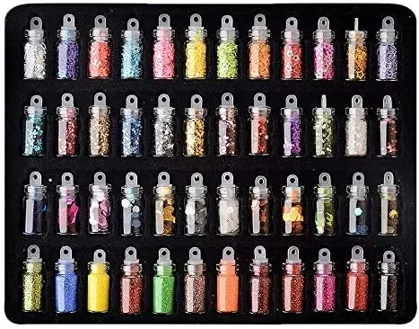 مجموعه ۴۸ عددی تزئینات ناخن Belicia شامل اکلیل، نگین، مروارید، پولک، پودر، سنگ های تزئینی و مهره های خاویاری مناسب برای طراحی ناخن در خانه و سالن