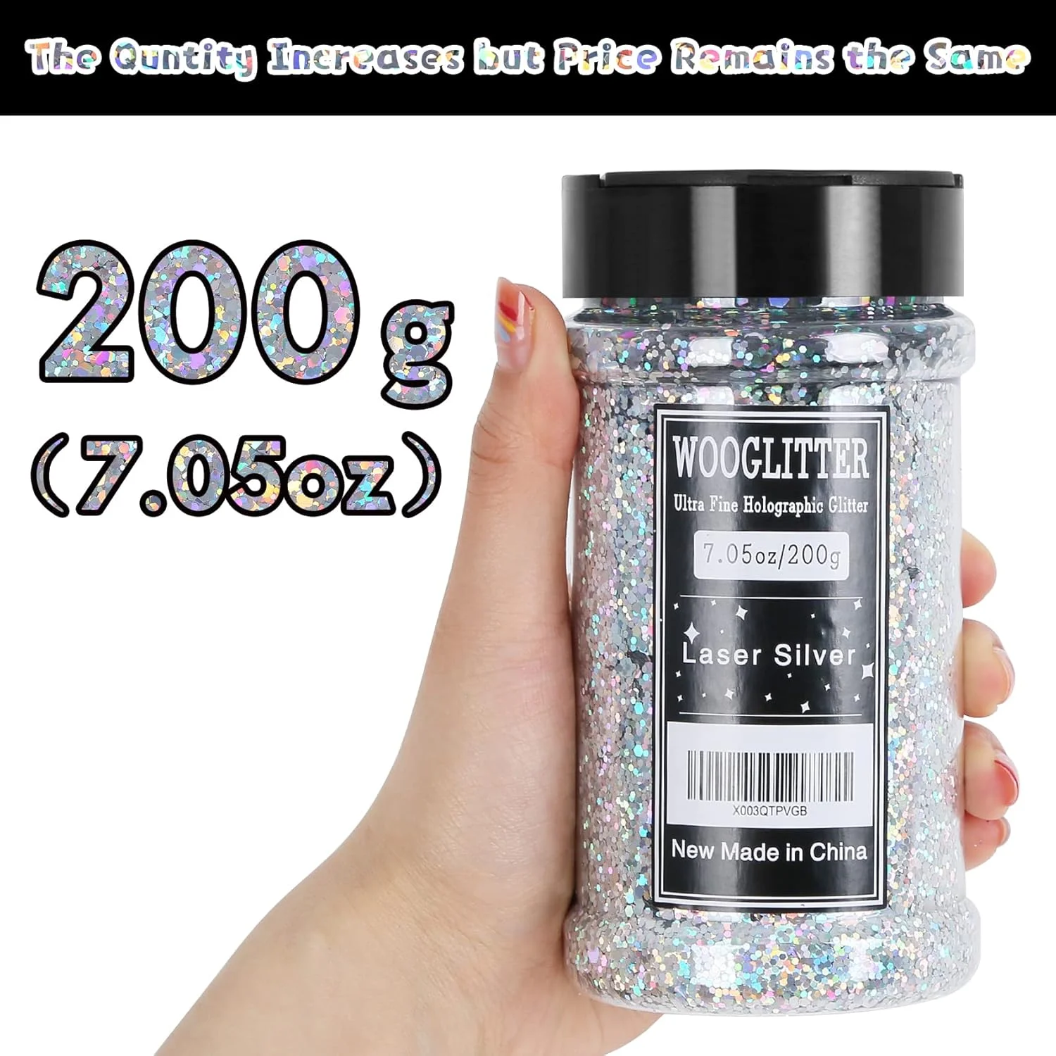 اکلیل درشت هولوگرافیک نقره ای، 200 گرم، اکلیل هنری برای رزین، ناخن، لیوان، اسلایم، لوازم آرایشی و تزئینات جشن - اکلیل نقره ای لیزری فله ای