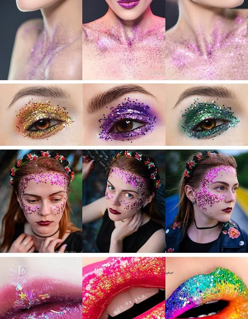 ست اسپری اکلیل ظریف، شیمر خودچسب صورت و بدن، لوازم جانبی جشن و مهمانی برای لباس، مو، صورت، طراحی ناخن - رنگین کمان بارانی (1 بطری اسپری + 1 بطری یدکی) (طلایی)