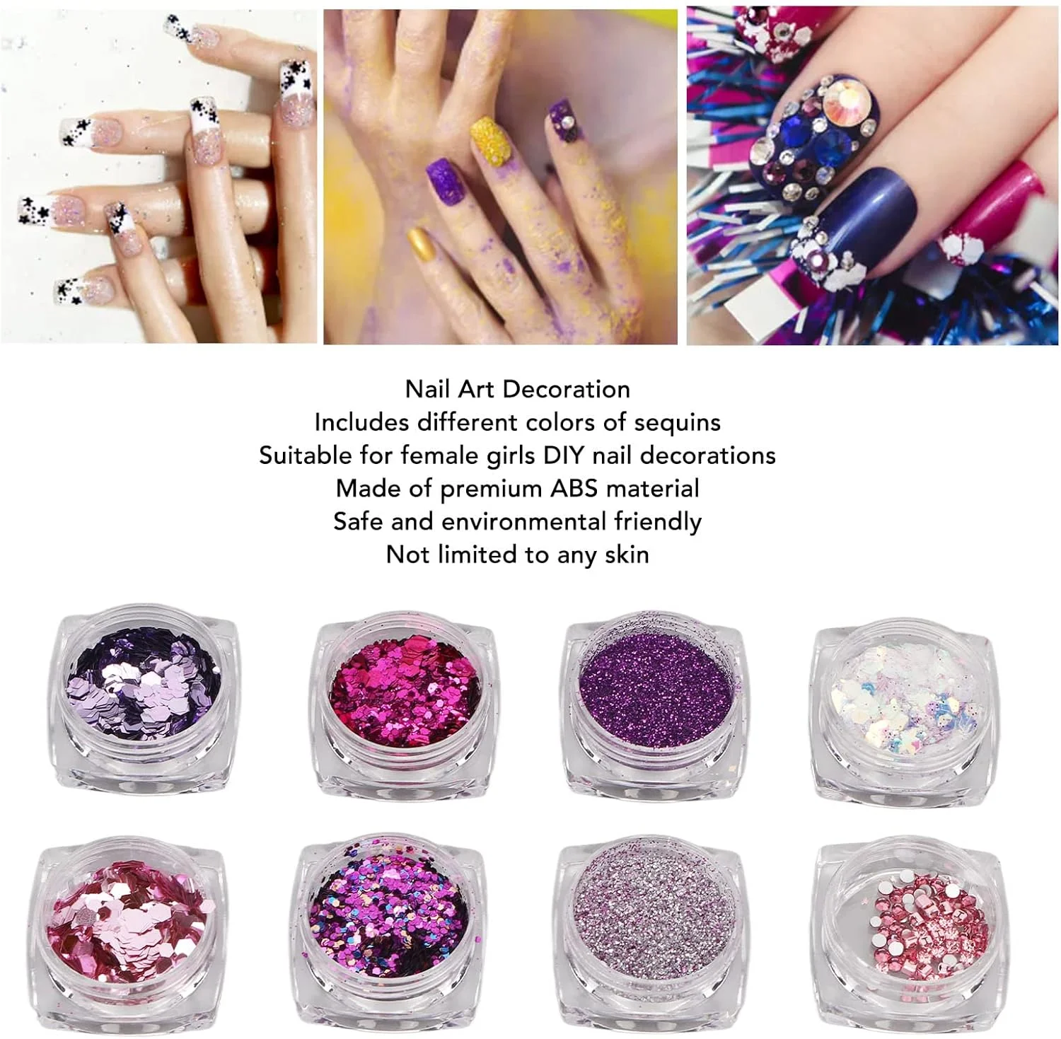 پولک های اکلیلی طراحی ناخن، 8 عدد پولک ناخن نامنظم براق فوق العاده نازک مخلوط برای تزئین طراحی ناخن