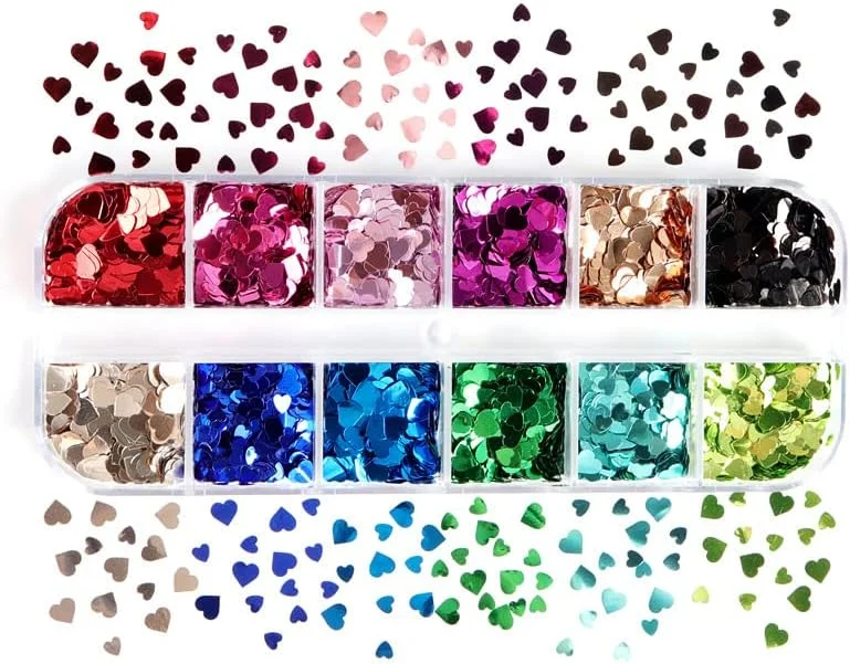 اکلیل های طراحی ناخن روز ولنتاین طرح قلب، پولک ناخن سه بعدی هولوگرافی، لوازم جانبی طراحی ناخن، رنگ های درخشان، طرح قلب و عشق، پولک های تزئینی برای صورت، مو و تزئینات DIY، 12 خانه اکلیل های طراحی ناخن روز ولنتاین طرح قلب، پولک ناخن سه بعدی هولوگرافی، لوازم جانبی طراحی ناخن، رنگ های درخشان، طرح قلب و عشق، پولک های تزئینی برای صورت، مو و تزئینات DIY، 12 خانه