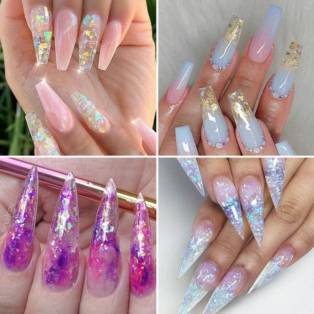 8 بسته پولک های اکلیلی ناخن، تزئینات سه بعدی براق برای طراحی ناخن، مناسب برای لاک ژل و طراحی ناخن هولوگرافیک