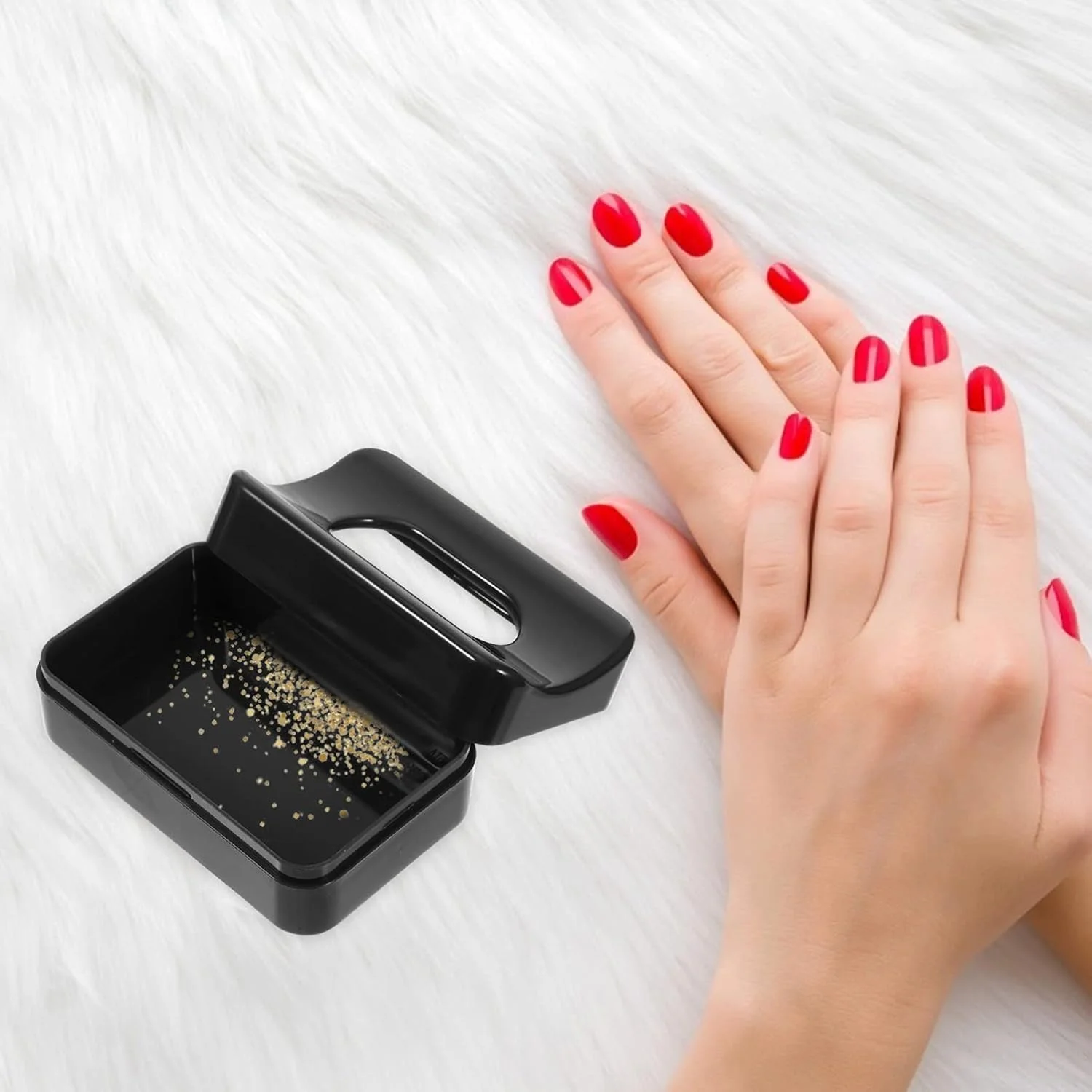 سینی بازیافت پودر دیپ، پلاستیکی، مناسب فرنچ ناخن، اکلیل، پولک، نگهدارنده ظروف، جعبه نگهداری نگین، برای لوازم جانبی طراحی ناخن و مانیکور مشکی
