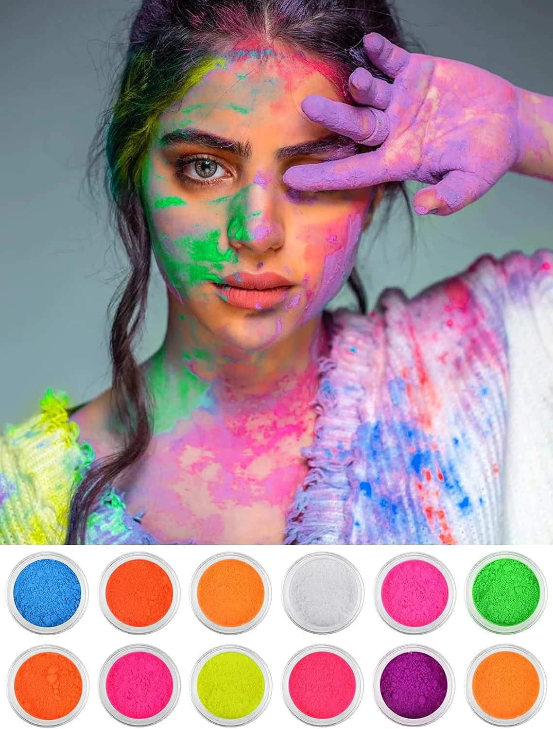 پودر رنگ ناخن EBANKU در 12 رنگ، پودر نئون رنگ ناخن، پودرهای رنگدانه صدفی فلورسنت، پودرهای اکلیلی هنر ناخن برای تزئین ناخن هالووین کریسمس