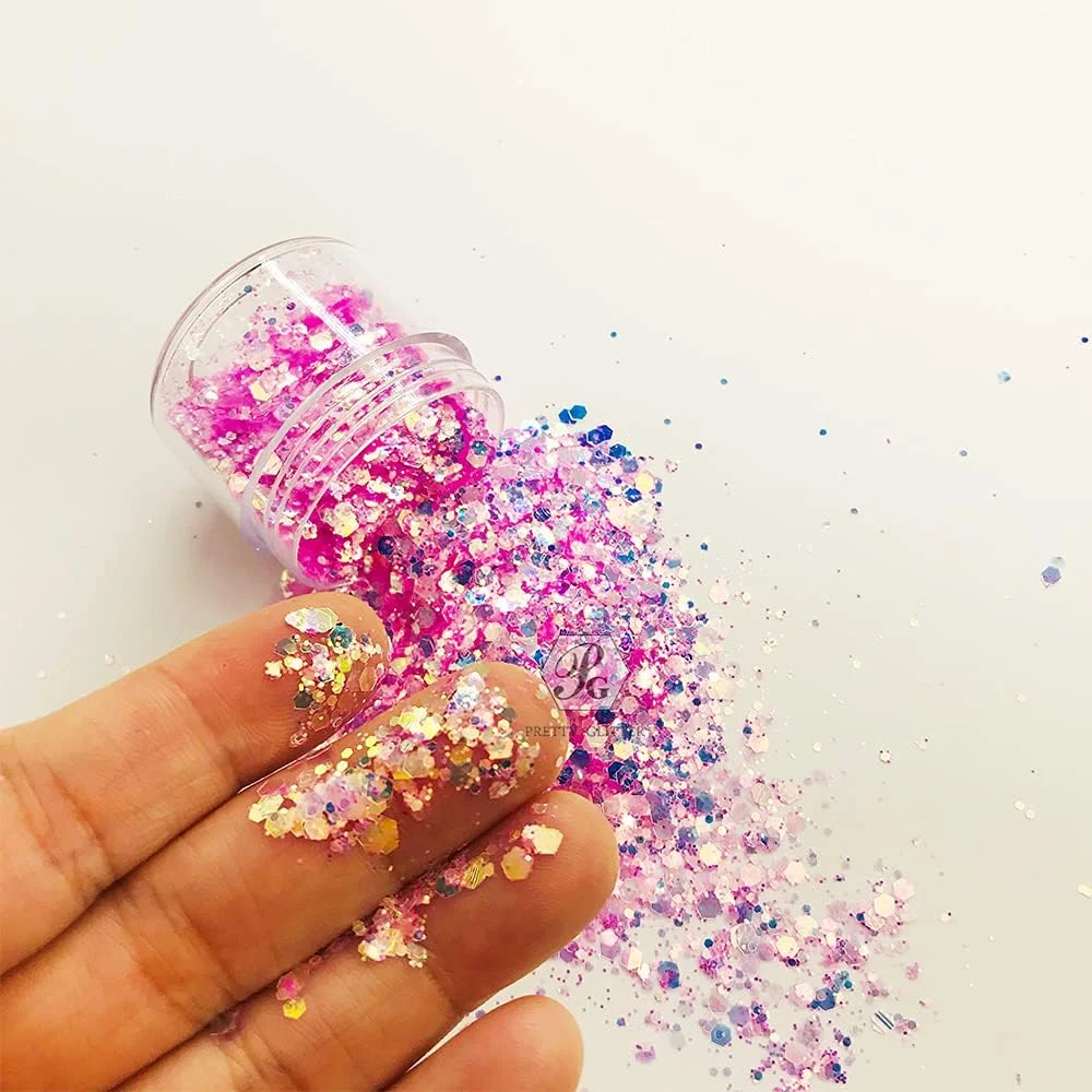 پودر اکلیل درخشان و رنگین کمانی PrettyG، ترکیبی از پولک های اوپال، مواد سازگار با محیط زیست برای طراحی ناخن، مدل NC01، وزن 10 گرم