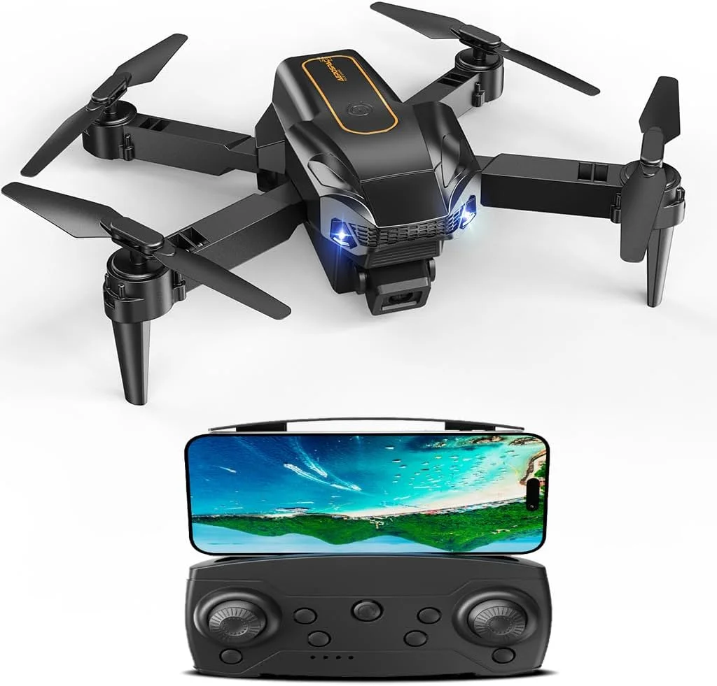 پهپاد با دوربین 4K، مینی پهپاد برای کودکان و بزرگسالان، 2 باتری، حالت بدون سر، دوربین دوگانه، زمان پرواز طولانی، حالت چرخش، شروع/فرود با یک لمس، مناسب برای مبتدیان، طلایی