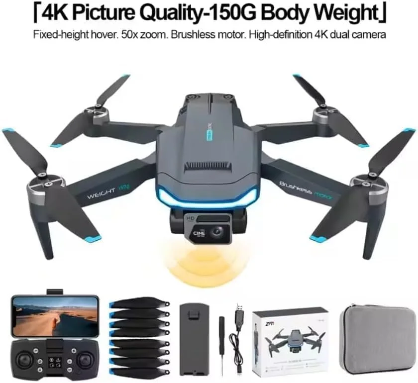 کوادکوپتر تاشو F194 MINI Drone با دوربین دوگانه 4K HD، موتور براشلس، GPS و کنترل از راه دور تا 1 کیلومتر - هدیه اسباب بازی