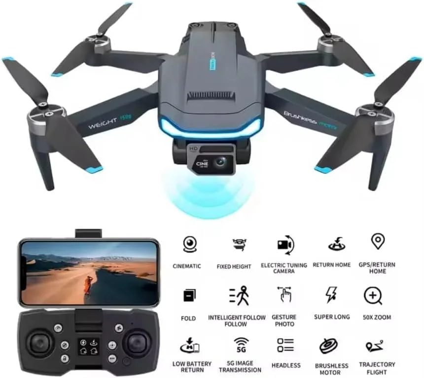 کوادکوپتر تاشو F194 MINI Drone با دوربین دوگانه 4K HD، موتور براشلس، GPS و کنترل از راه دور تا 1 کیلومتر - هدیه اسباب بازی
