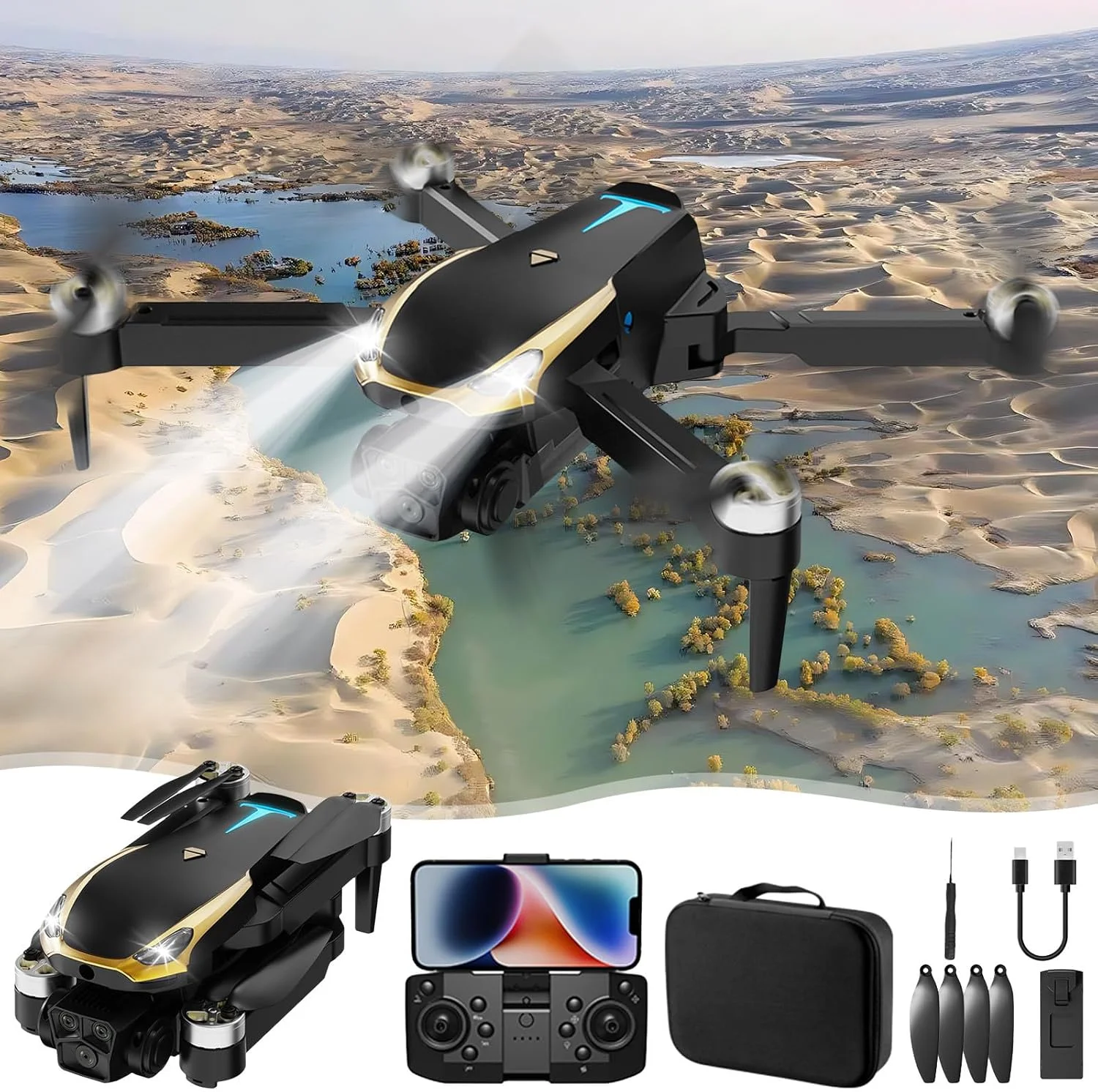 هواپیمای بدون سرنشین عکاسی هوایی با کیفیت بالا و موتور براشلس، هواپیمای کنترل از راه دور با ارتفاع ثابت، کوادکوپتر تاشو، اسباب بازی