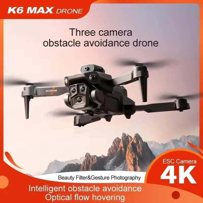 کوادکوپتر تاشو FPV مدل MZtoyz K6 با دوربین سه گانه 4K، اجتناب از موانع 360 درجه، موقعیت یابی جریان نوری، 3 باتری قابل شارژ، پرواز نقطه به نقطه و 15 دقیقه زمان پرواز