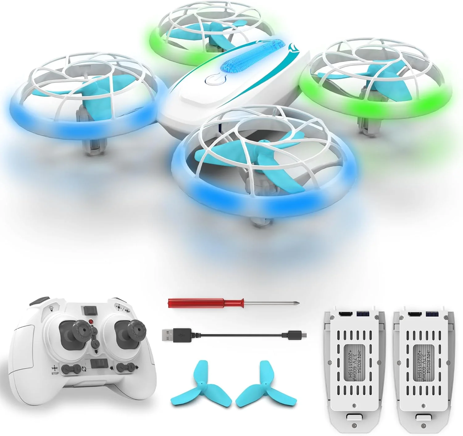 مینی پهپاد T18 Wipkviey برای کودکان، پهپادهای RC با قابلیت حفظ ارتفاع و حالت بدون سر، هلیکوپتر RC با چراغ های آبی و سبز و چرخش 360 درجه، هدیه برای پسران دختران مبتدی، 2 باتری