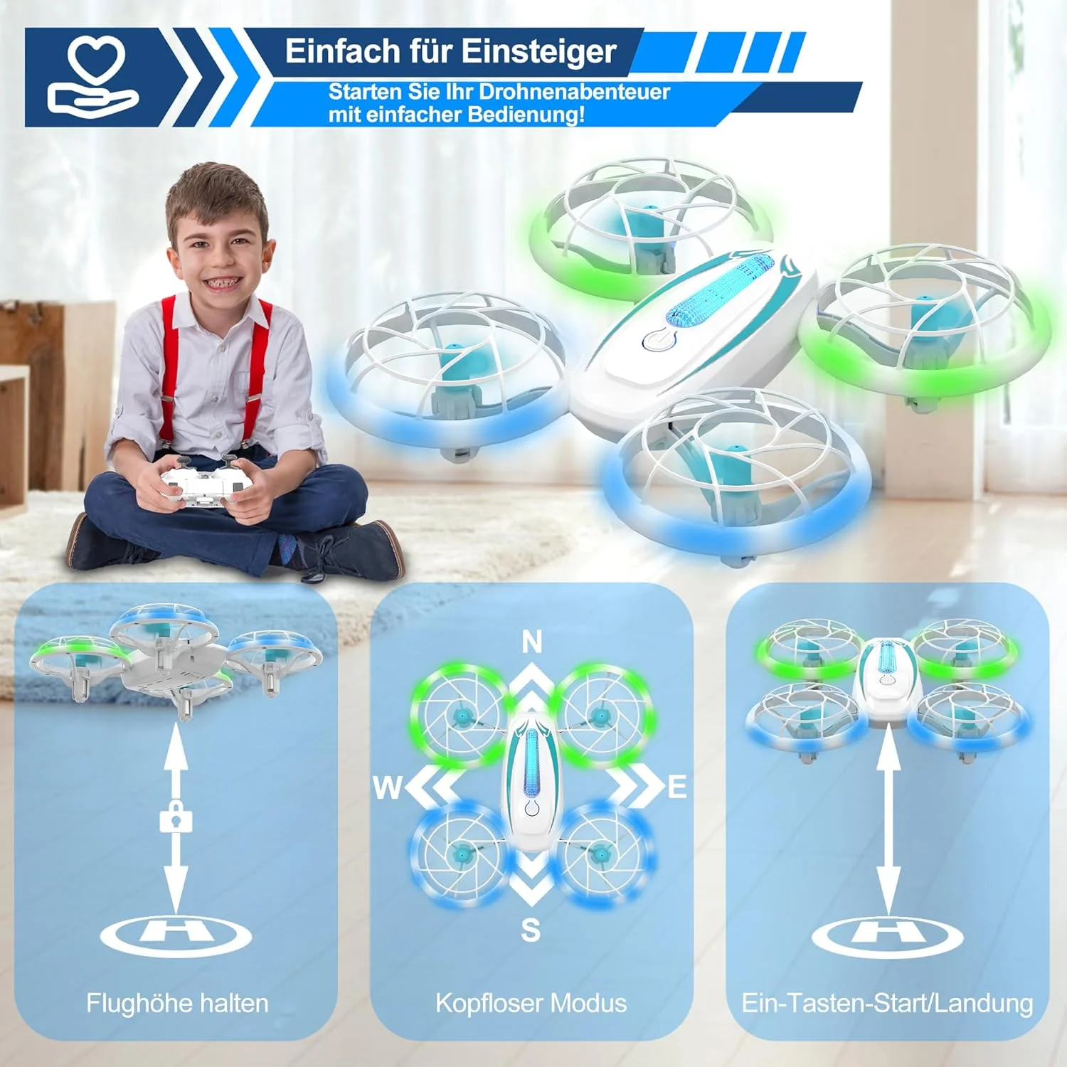 مینی پهپاد T18 Wipkviey برای کودکان، پهپادهای RC با قابلیت حفظ ارتفاع و حالت بدون سر، هلیکوپتر RC با چراغ های آبی و سبز و چرخش 360 درجه، هدیه برای پسران دختران مبتدی، 2 باتری مینی پهپاد T18 Wipkviey برای کودکان، پهپادهای RC با قابلیت حفظ ارتفاع و حالت بدون سر، هلیکوپتر RC با چراغ های آبی و سبز و چرخش 360 درجه، هدیه برای پسران دختران مبتدی، 2 باتری