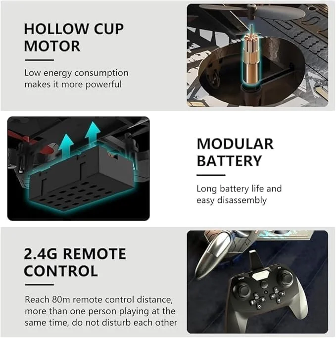 هواپیمای بدون سرنشین کنترل از راه دور L0712 با چراغ های LED، مشکی، اسباب بازی پرنده، کوادکوپتر RC با کنترلر