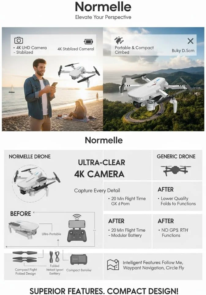 کوادکوپتر تاشو با دوربین HD و WiFi FPV – دارای قابلیت حفظ ارتفاع، حالت بدون سر، پرواز پایدار، طراحی قابل حمل برای عکاسی هوایی، فیلمبرداری و پرواز آسان برای مبتدیان