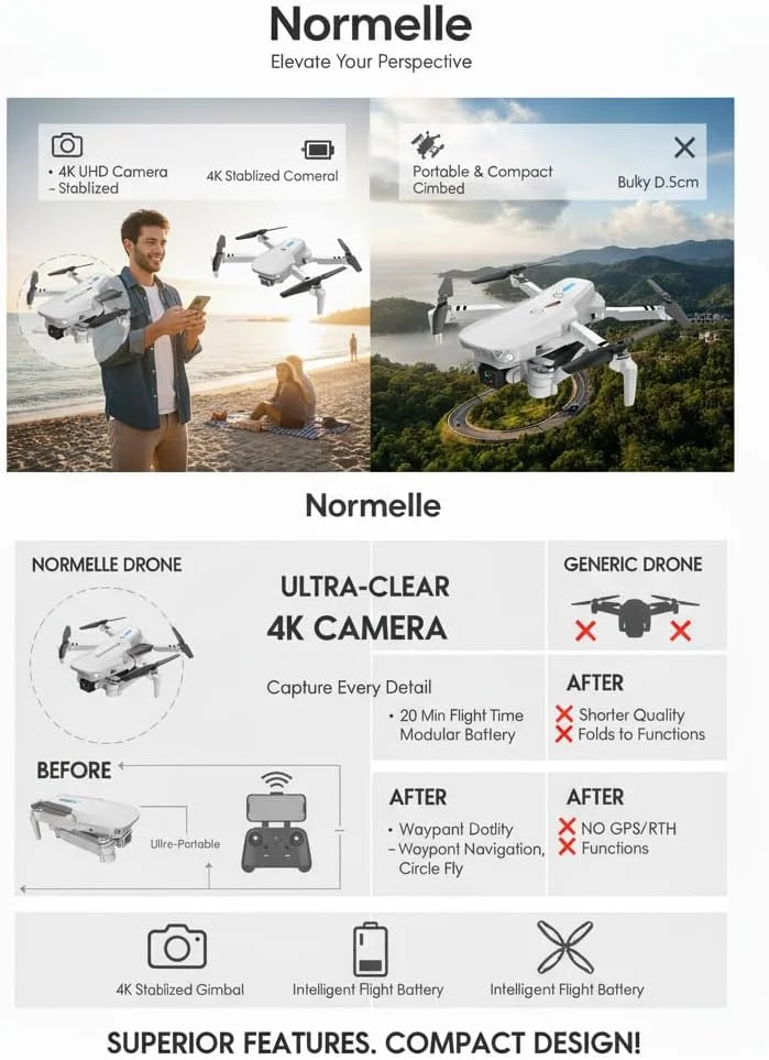 کوادکوپتر تاشو با دوربین HD و WiFi FPV – دارای قابلیت حفظ ارتفاع، حالت بدون سر، پرواز پایدار، طراحی قابل حمل برای عکاسی هوایی، فیلمبرداری و پرواز آسان برای مبتدیان