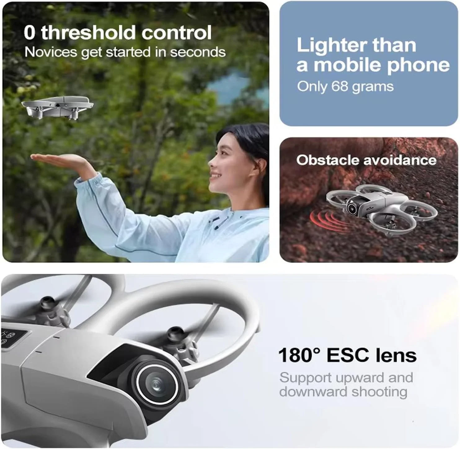 پهپاد NITU GT3 با دوربین دوگانه HD 720p، تنظیم الکترونیکی دوربین، موقعیت یابی جریان نوری و اجتناب 360 درجه از موانع - ایده آل برای مبتدیان و سرگرمی هوایی (2 دوربین - 2 باتری)