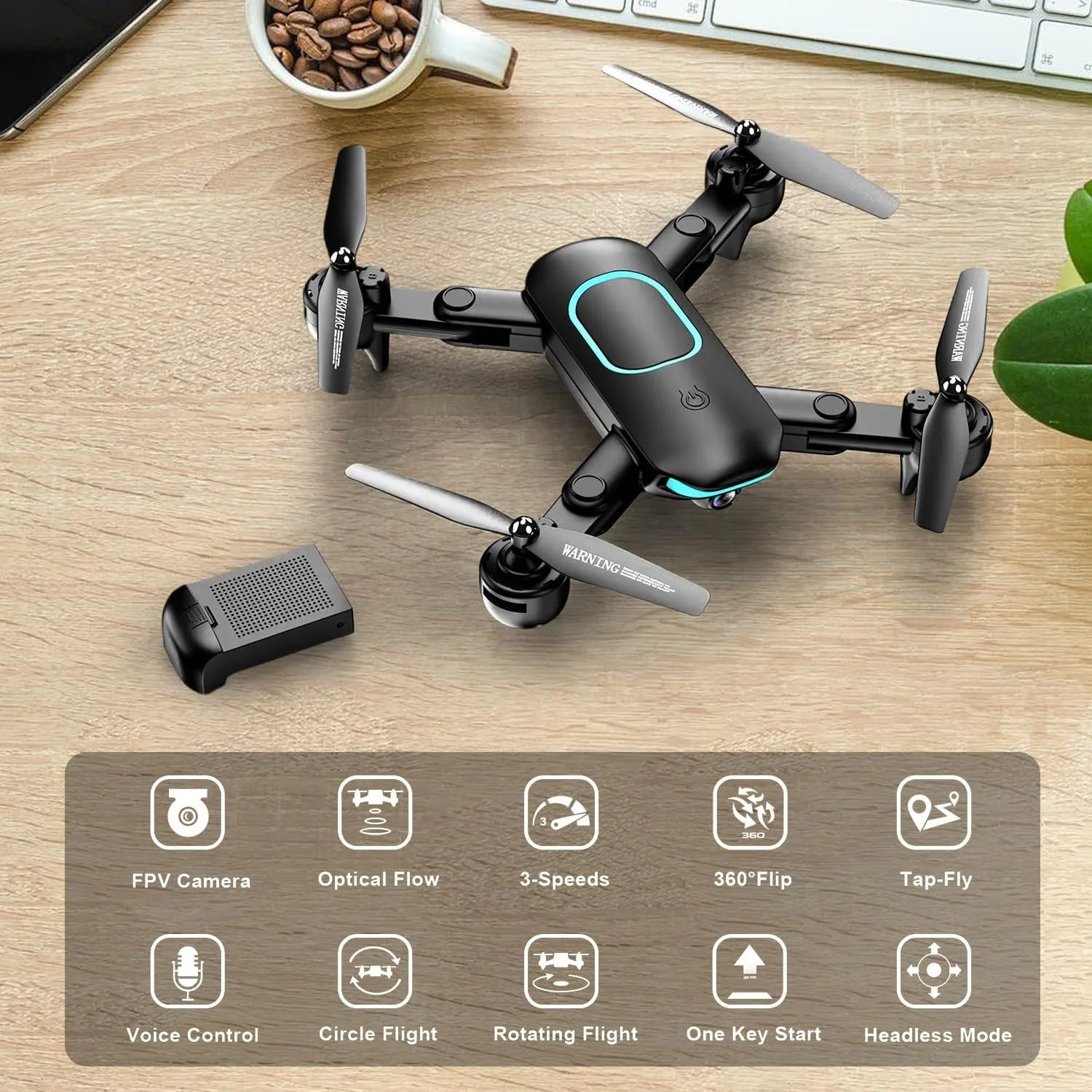 پهپاد با دوربین، پهپاد تاشو برای مبتدیان با دوربین 1080P، ارتقاء یافته با قابلیت حفظ ارتفاع، پرواز دایره ای/چرخشی/نقطه ای، چرخش سه بعدی، شروع با یک کلید، 3 حالت سرعت، 1 باتری