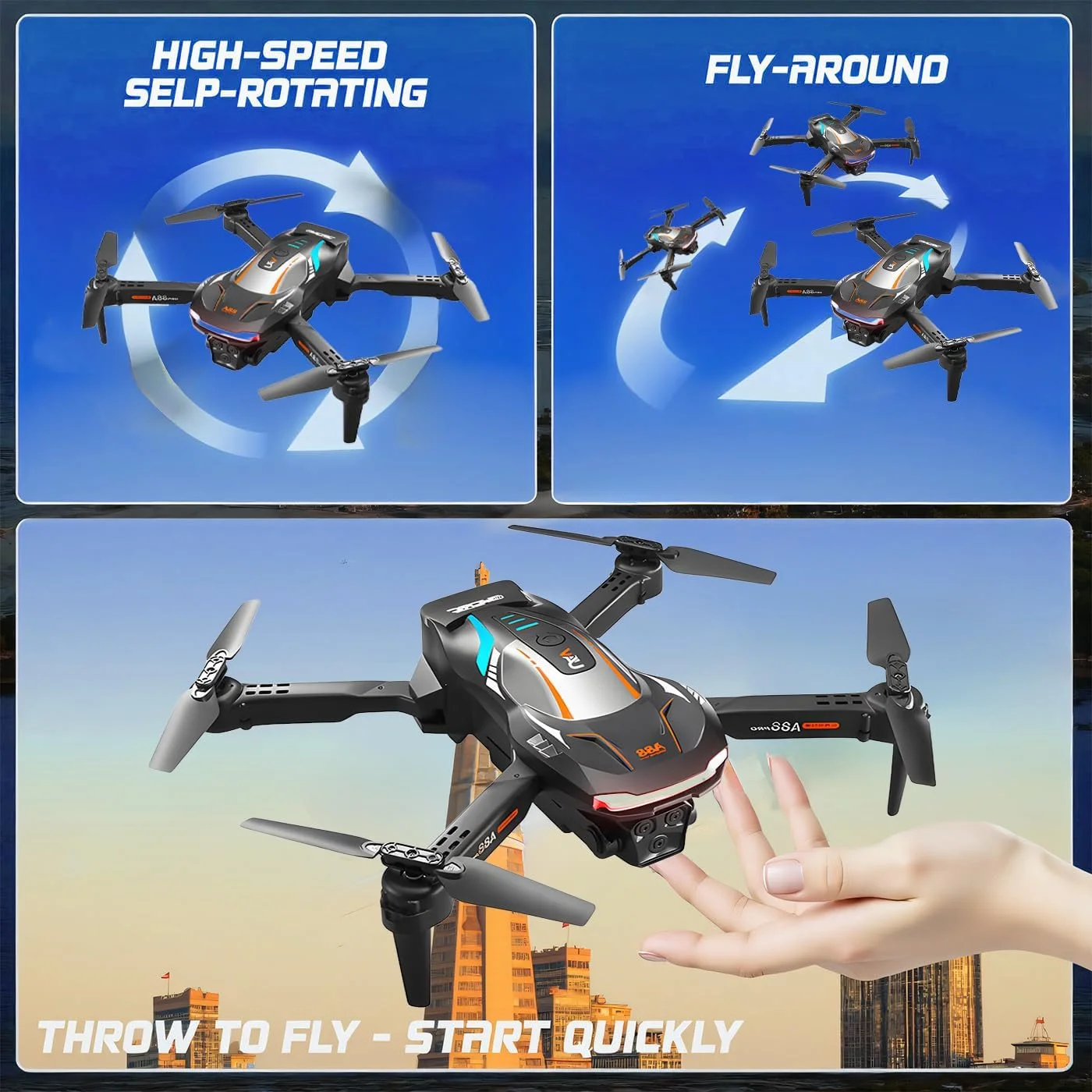 پهپاد با دوربین برای کودکان و بزرگسالان، تصویربرداری هوایی 4K، اجتناب هوشمندانه از موانع FPV، چرخش سه بعدی، حفظ ارتفاع، بلند شدن/فرود با یک کلید، 2 باتری، هدیه برای پسران (مشکی)