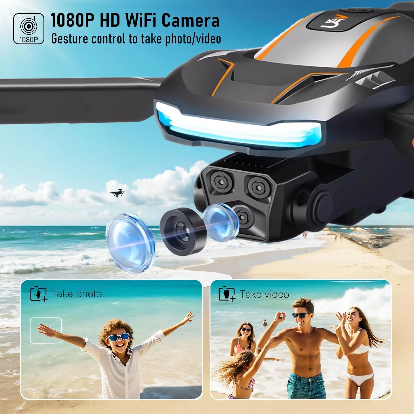 پهپاد با دوربین برای کودکان و بزرگسالان، تصویربرداری هوایی 4K، اجتناب هوشمندانه از موانع FPV، چرخش سه بعدی، حفظ ارتفاع، بلند شدن/فرود با یک کلید، 2 باتری، هدیه برای پسران (مشکی)