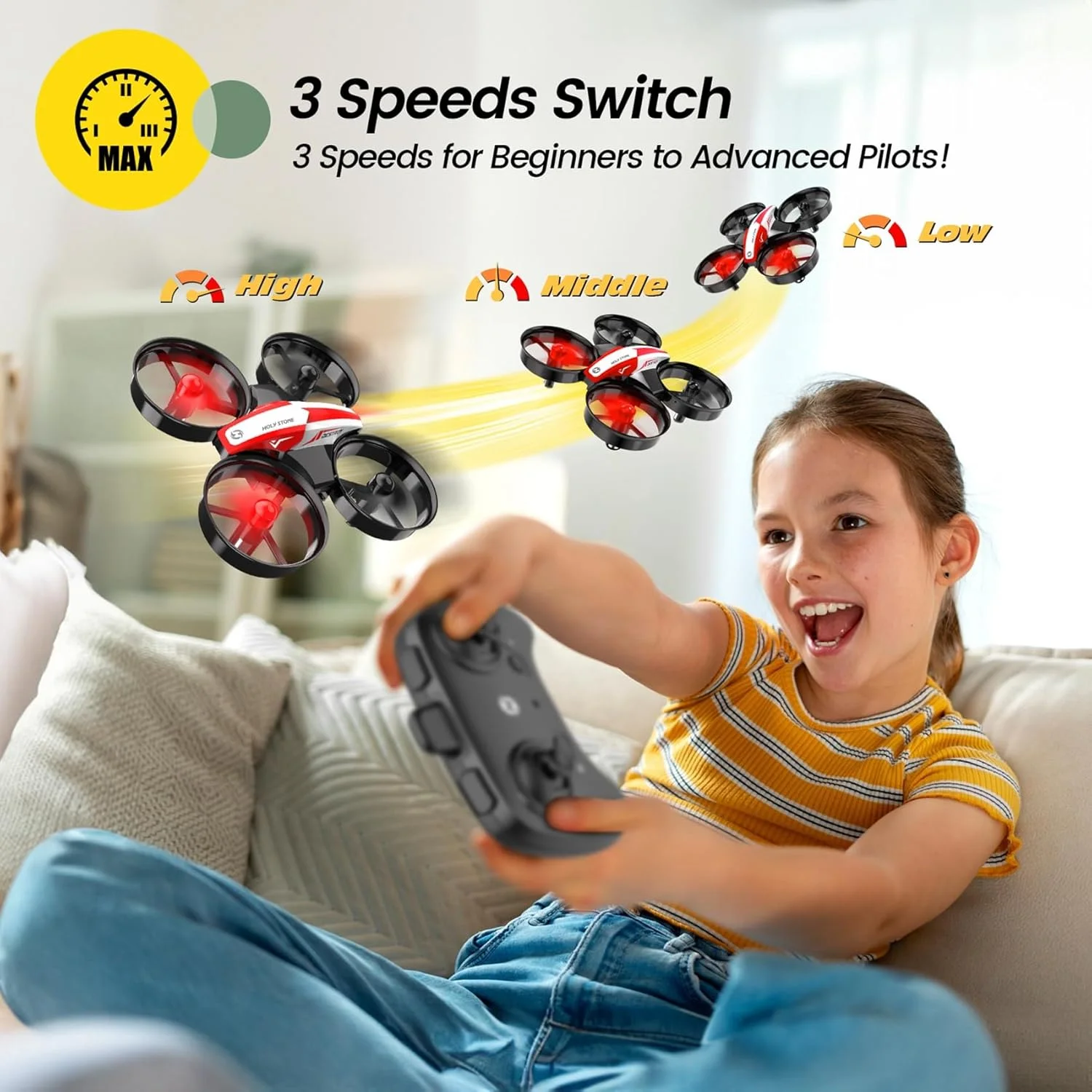 مینی پهپاد Holy Stone برای کودکان و مبتدیان، نانو کوادکوپتر RC، هلیکوپتر کوچک داخلی با چرخش سه بعدی، شناور خودکار، حالت بدون سر و 3 باتری، اسباب بازی هدیه ایده آل برای پسران و دختران، قرمز