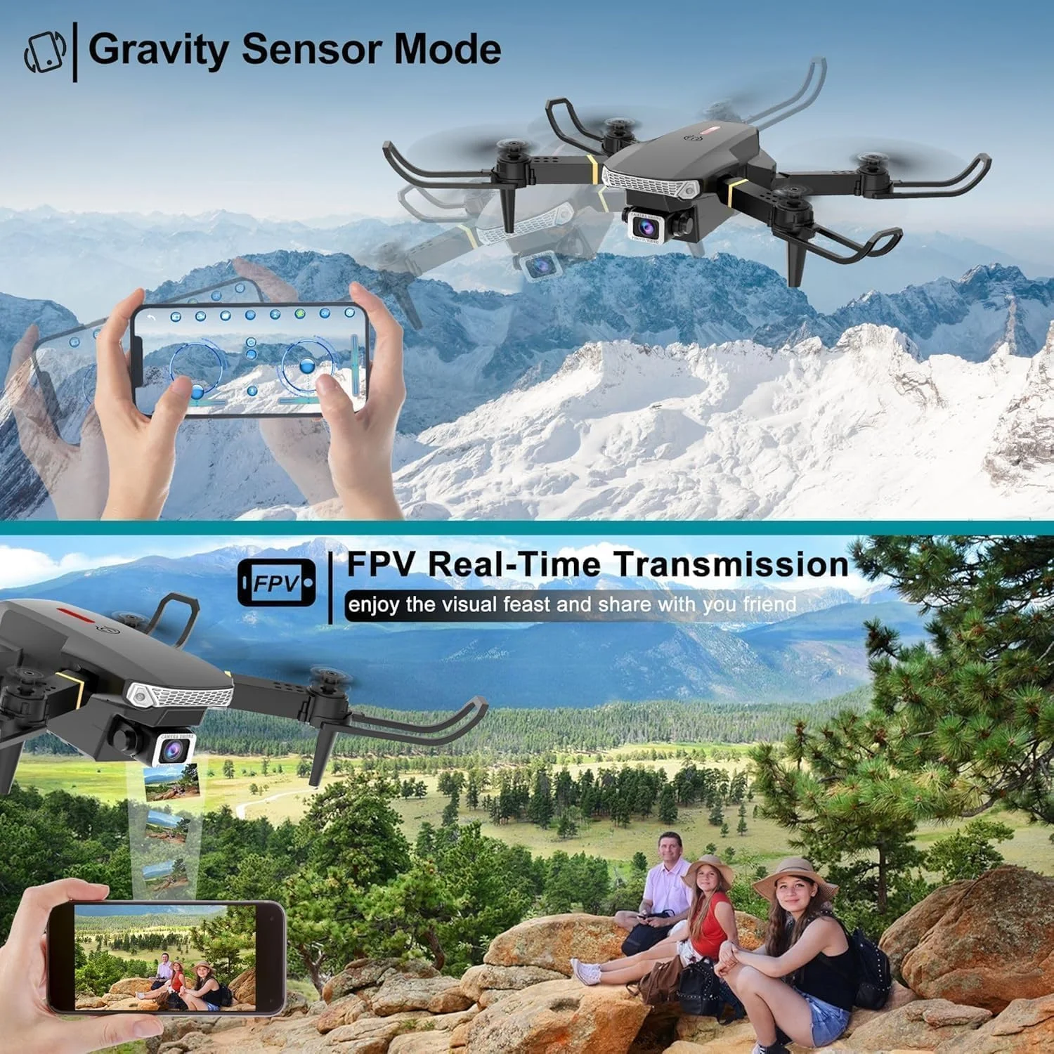 پهپاد تاشو E88 با دوربین دوگانه 4K HD، اجتناب از موانع، حفظ ارتفاع، مینی، چند رنگ