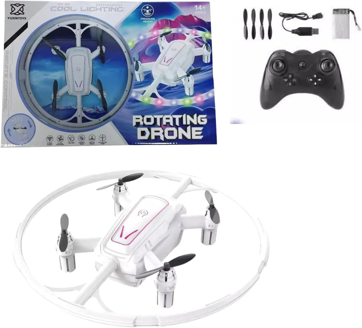 پهپاد LED برای کودکان، مینی پهپاد با چراغ های LED، هلیکوپتر RC کودکان با چراغ های سیاه و سفید و چرخش 360 درجه، پهپاد RC رندوم 1 عدد