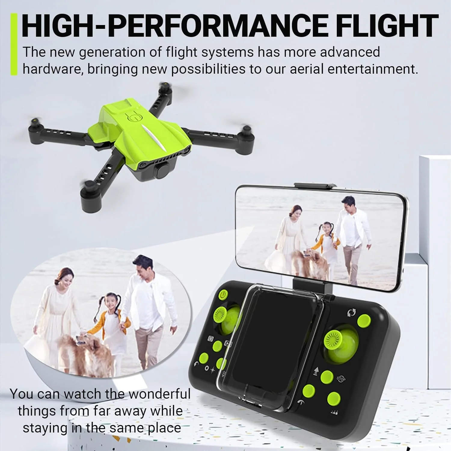 پهپاد با دوربین، پهپاد دوربین دار RC با کیفیت 1080p HD FPV تاشو کنترل از راه دور، اسباب بازی و هدیه ای مناسب برای کودکان و بزرگسالان، سبز