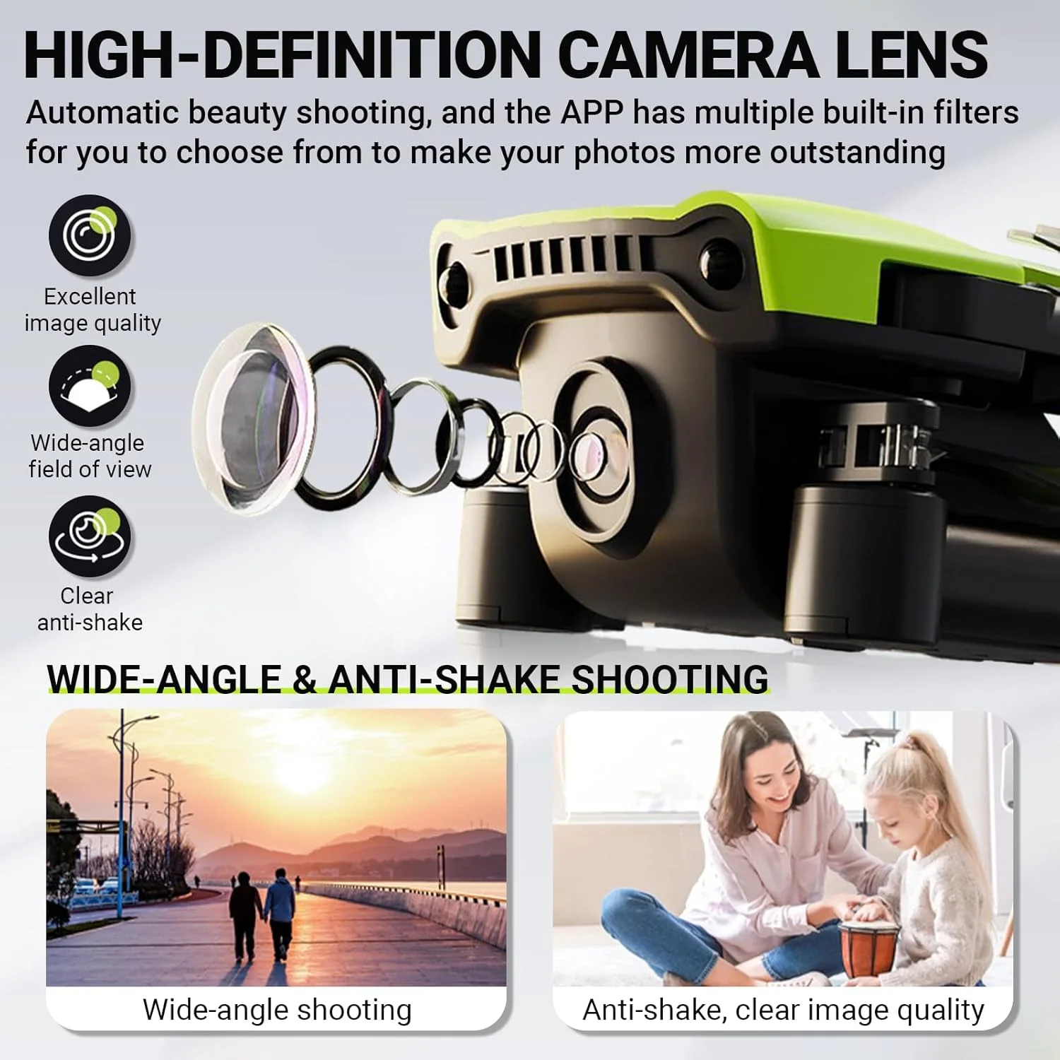 پهپاد با دوربین، پهپاد دوربین دار RC با کیفیت 1080p HD FPV تاشو کنترل از راه دور، اسباب بازی و هدیه ای مناسب برای کودکان و بزرگسالان، سبز