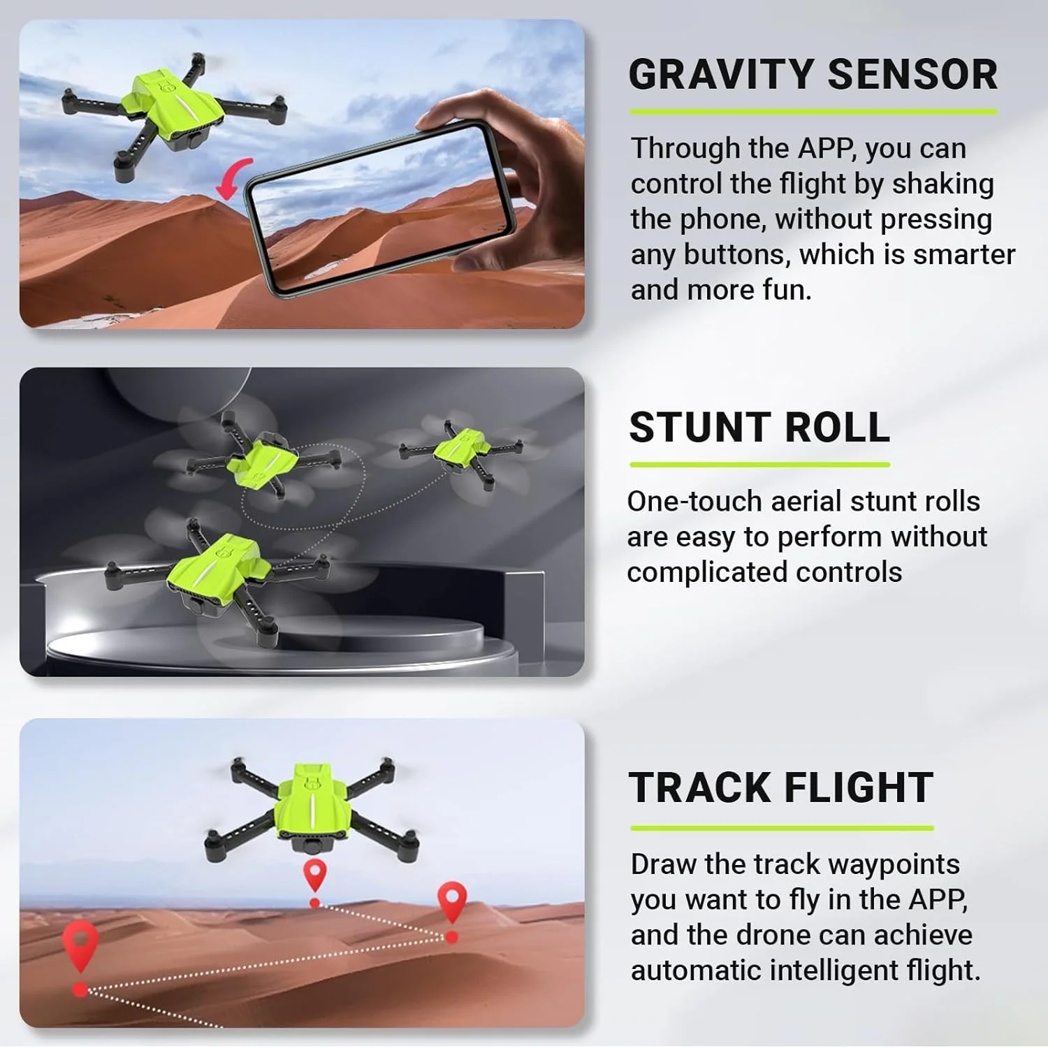 پهپاد با دوربین، پهپاد دوربین دار RC با کیفیت 1080p HD FPV تاشو کنترل از راه دور، اسباب بازی و هدیه ای مناسب برای کودکان و بزرگسالان، سبز