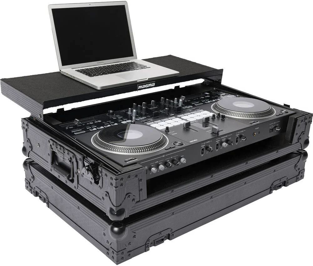 کیف حمل و نقل و استودیوی کار Magma Bags برای کنترلر DJ، دارای چرخ، مناسب برای کنترلر DDJ-REV7 و یک لپ تاپ، چرخ ها برای حمل آسان، گوشه های توپی قابل انباشت، شامل 2 بند نگهدارنده، مشکی | 41021