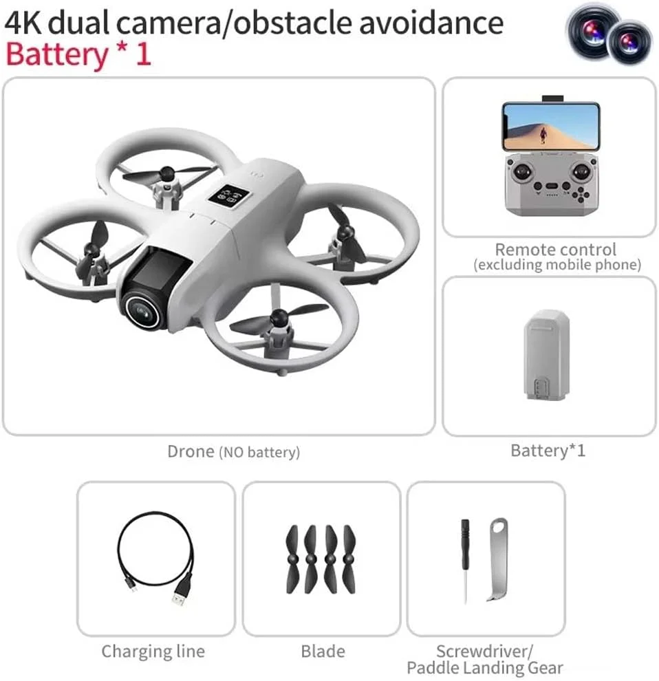 پهپاد دوربین دار 4K با FPV HD، ژیروسکوپ 6 محوره، کوادکوپتر کنترل از راه دور با چراغ های LED، هدیه اسباب بازی پهپاد کوچک برای مبتدیان، پرواز آسان و شناور پایدار