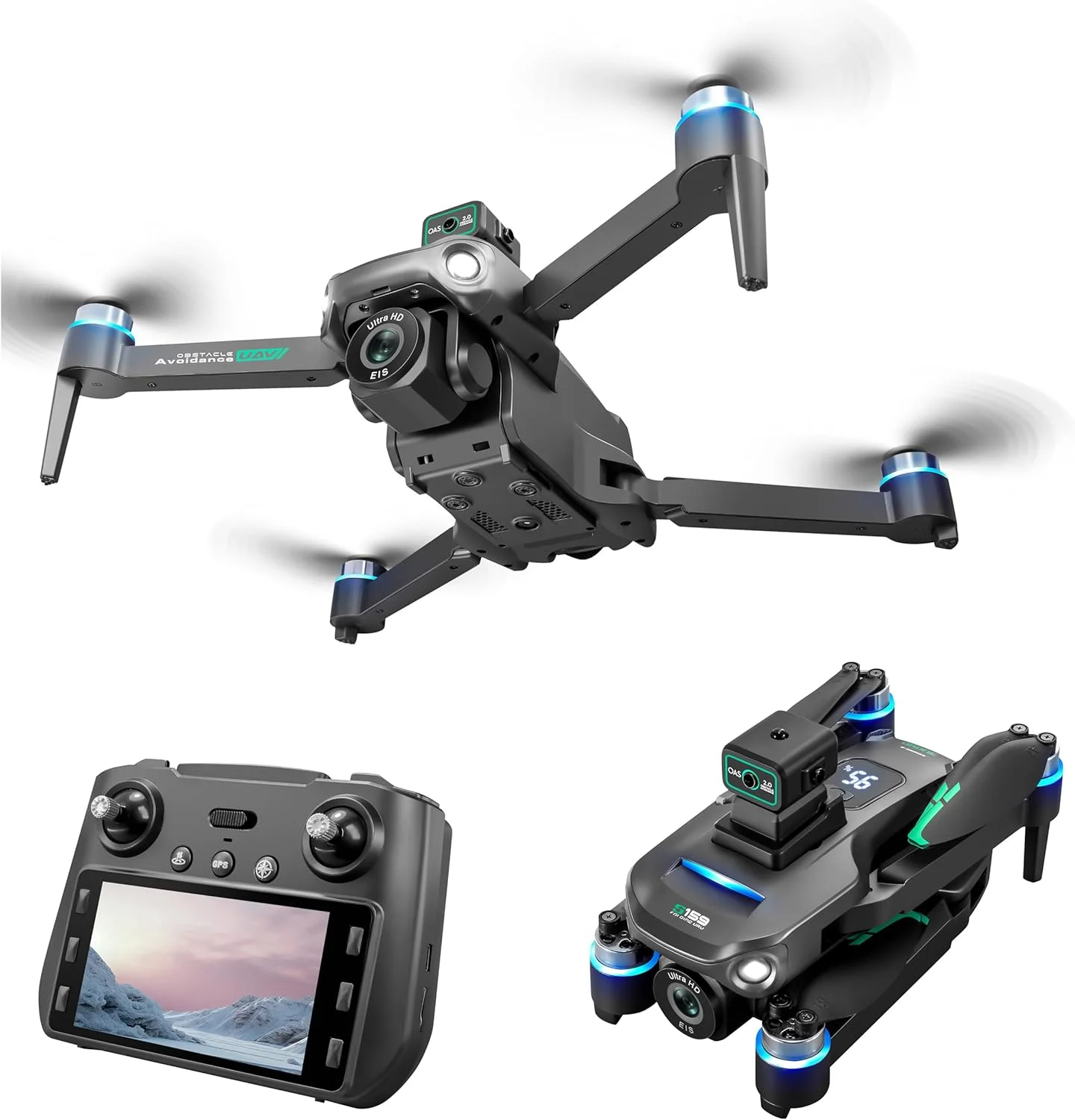 پهپاد A14 Pro Max با کنترل از راه دور، تصویربرداری هوایی هوشمند، مشکی، طراحی تاشو، عمر باتری طولانی، مناسب برای مبتدیان، 31.5x20.9x9.5 سانتی متر