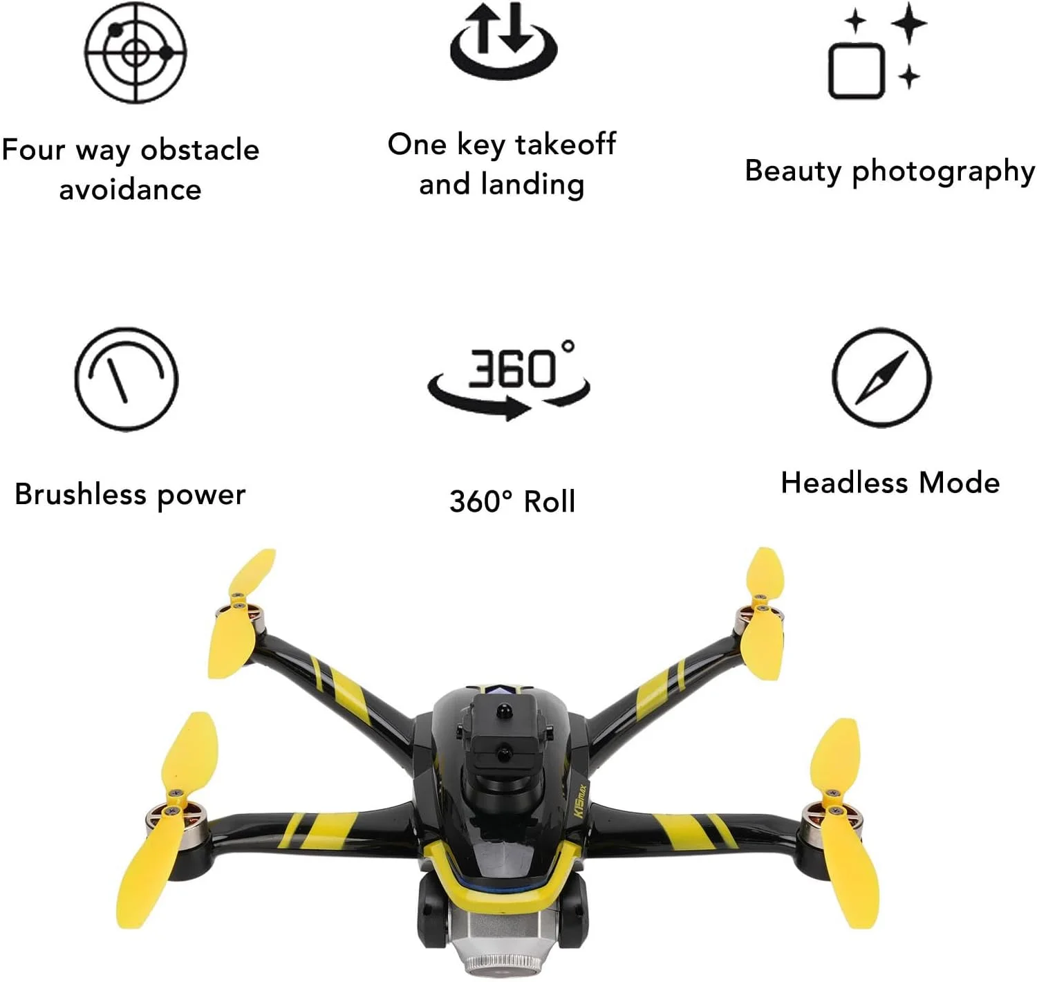 پهپاد با دوربین 4K، مناسب برای بزرگسالان و مبتدیان، دارای سیستم اجتناب از موانع 4 طرفه، موتورهای براشلس، کوادکوپتر با قابلیت چرخش 360 درجه (زرد)