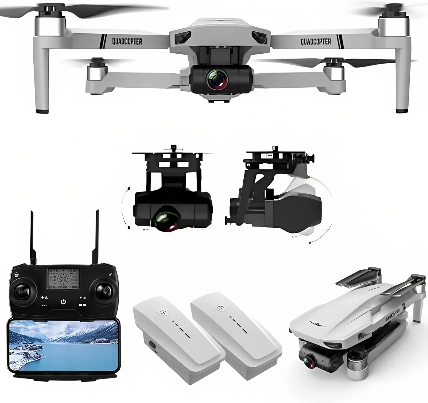 کوادکوپتر تاشو بدون برس KF102 با دوربین حرفه ای 4K HD، گیمبال 2 محوره ضد لرزش، فاصله کنترل از راه دور 1200 متر، 2 باتری با 50 دقیقه زمان پرواز و بازگشت خودکار به خانه