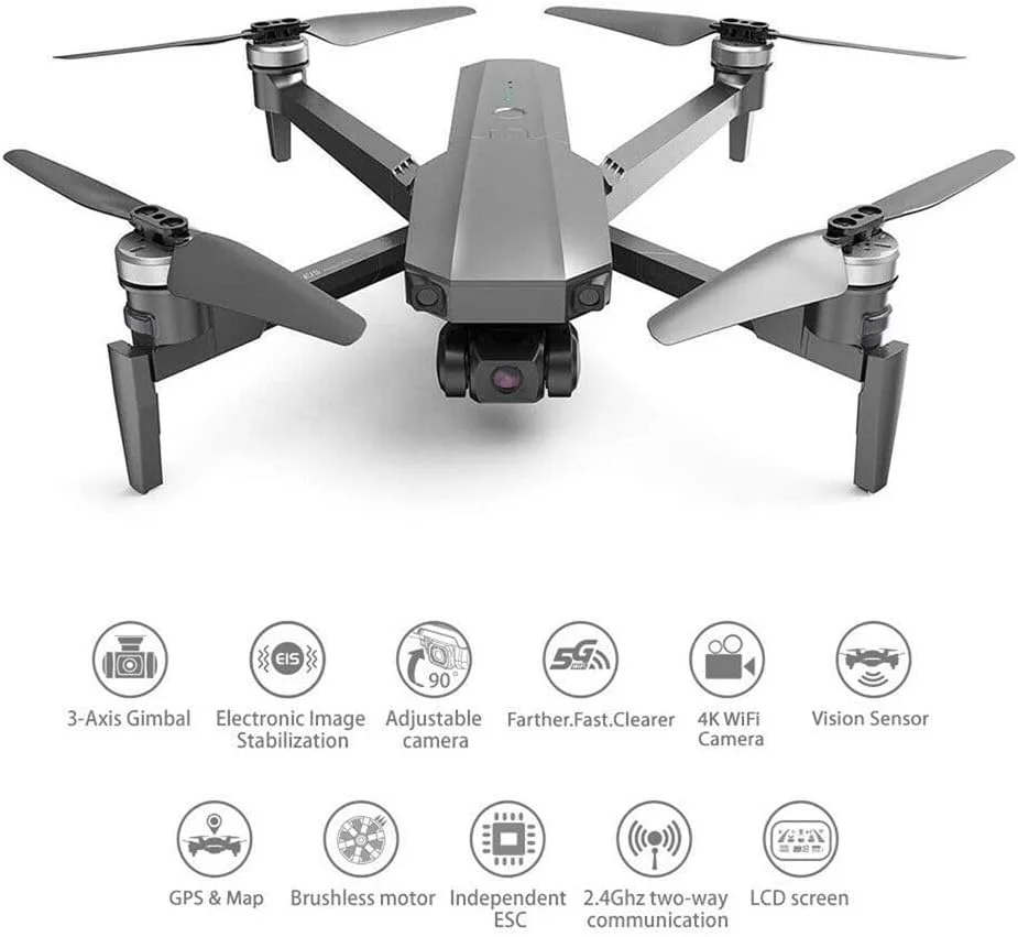 پهپاد حرفه ای LUXWALLET Skyline5 5 GHz با دوربین 4K واقعی، GPS، گیمبال آویز و کیف حمل، سرعت 40 کیلومتر در ساعت - برد 600 متر، خاکستری