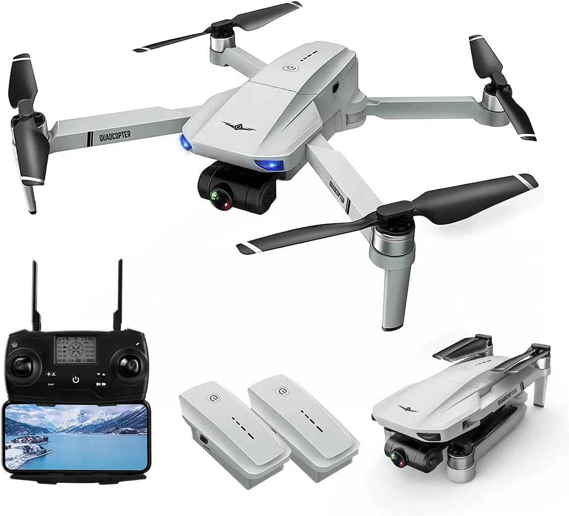 کوادکوپتر تاشو بدون برس KF102 با دوربین حرفه ای 4K HD، گیمبال 2 محوره ضد لرزش، فاصله کنترل از راه دور 1200 متر، 2 باتری با 50 دقیقه زمان پرواز و بازگشت خودکار به خانه