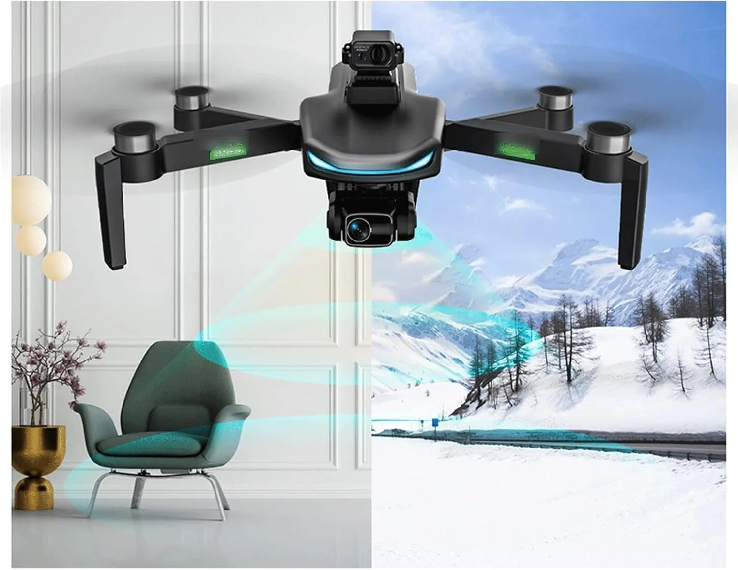 پهپاد IOFIT با دوربین، پهپاد حرفه ای دوربین 4K HD گیمبال ضد لرزش سه محوره موتور براشلس و قابلیت اجتناب از موانع (رنگ: 2)