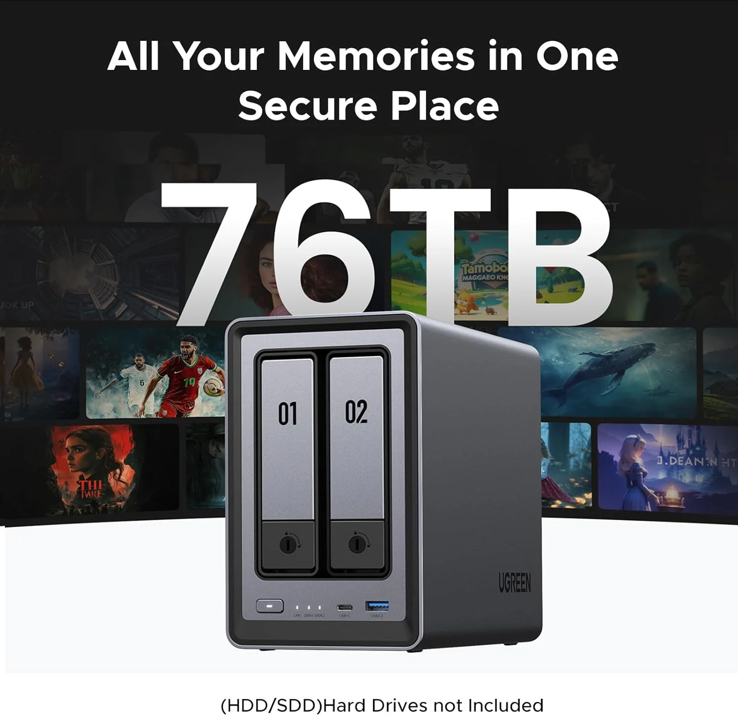 NAS دسکتاپ 2-Bay یوگرین NASync DXP2800، پردازنده چهارهسته‌ای Intel N100، رم 8 گیگابایتی DDR5، 2.5GbE، 2 اسلات M.2 NVMe، HDMI 4K، ذخیره سازی متصل به شبکه (بدون دیسک)