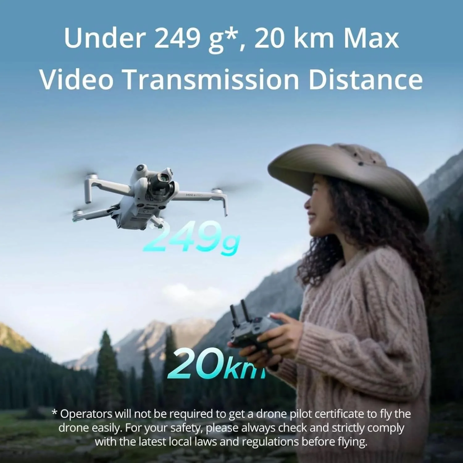 DJI Mini 4 Pro (DJI RC-N2)، مینی پهپاد تاشو با دوربین فیلمبرداری 4K HDR، زیر 249 گرم، 34 دقیقه زمان پرواز، 20 کیلومتر مسافت انتقال، دارای گواهی MOIAT، نسخه امارات متحده عربی، پشتیبانی رسمی