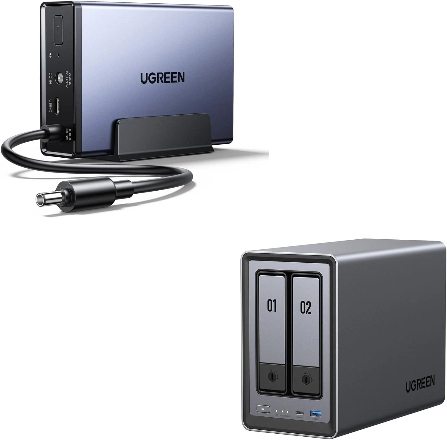 بسته منبع تغذیه باتری بدون وقفه ۱۲۰۰۰ میلی آمپر ساعتی UGREEN NAS US3000 به همراه NAS رومیزی ۲-Bay مدل UGREEN NAS DXP2800 با ظرفیت ذخیره سازی ۷۶ ترابایت