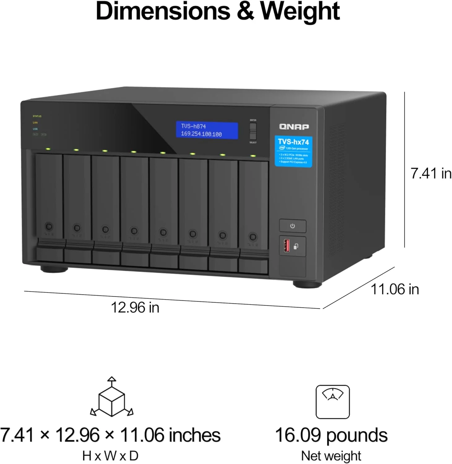 QNAP TVS-h874-i7-32G-US NAS رومیزی 8 بی با سرعت بالا با اسلات های M.2 PCIe، پردازنده نسل دوازدهم Intel Core، تا 64 گیگابایت رم DDR4، شبکه 2.5 GbE و قابلیت توسعه PCIe Gen 4 (بدون دیسک) QNAP TVS-h874-i7-32G-US NAS رومیزی 8 بی با سرعت بالا با اسلات های M.2 PCIe، پردازنده نسل دوازدهم Intel Core، تا 64 گیگابایت رم DDR4، شبکه 2.5 GbE و قابلیت توسعه PCIe Gen 4 (بدون دیسک)